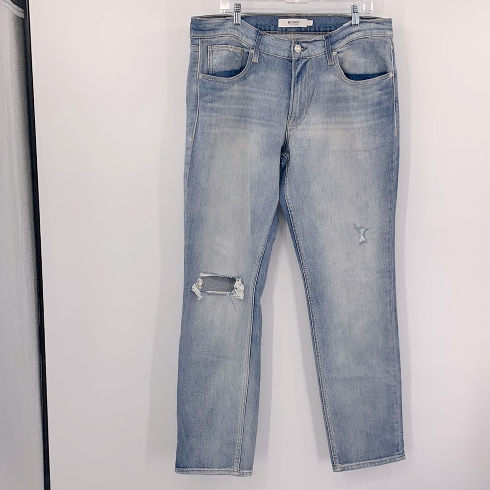 Hudson Jeans Mens Blake Slim Straight‎ Sz 36 Distressed Light Wash